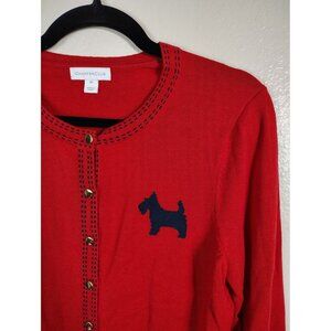 Charter‎ Club Womens Red Button Knit Cardigan Sweater Size Medium Dog Novelty